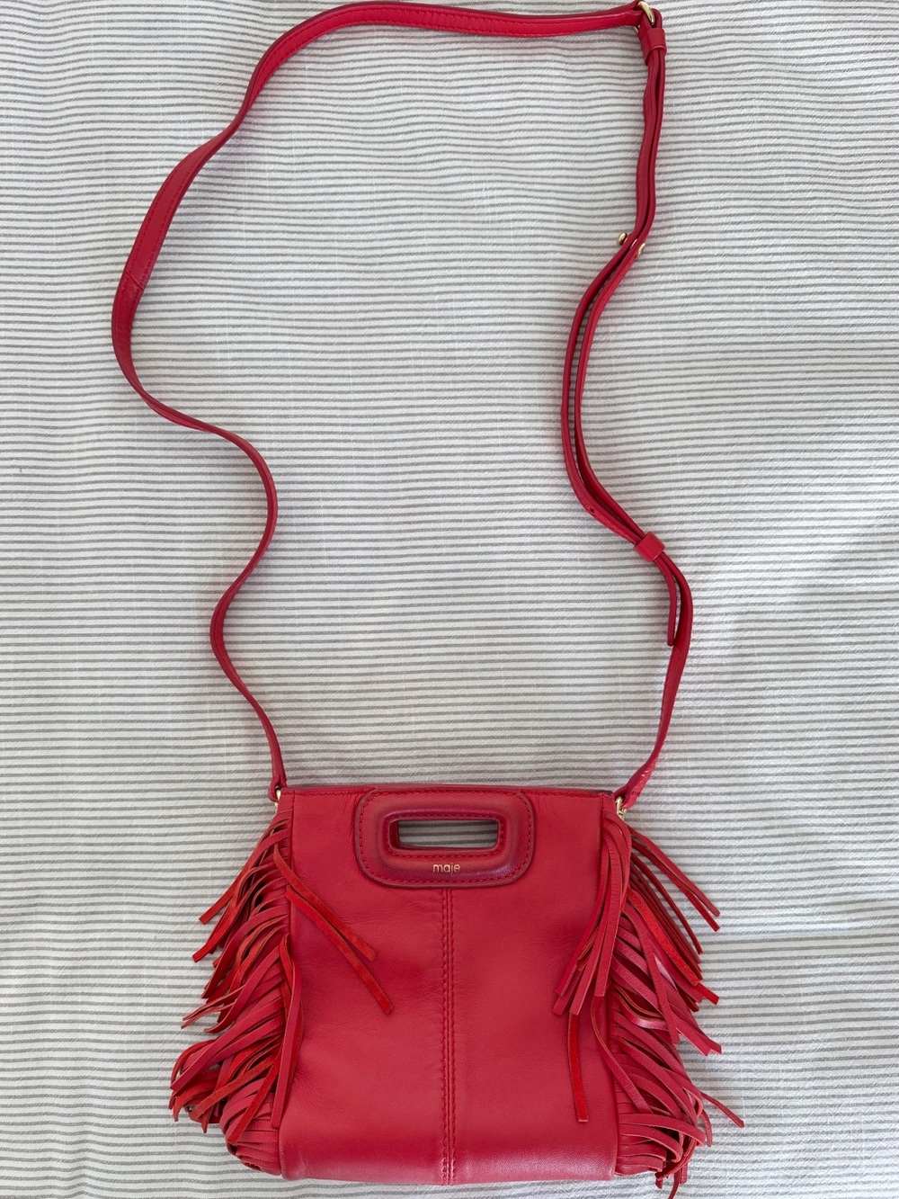 Maje Red Leather Fringe Crossbody Bag